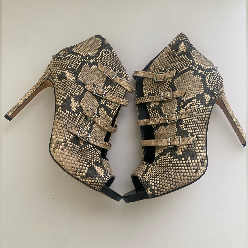 Karl Lagerfeld Cardi Snake Peep Toe Booties